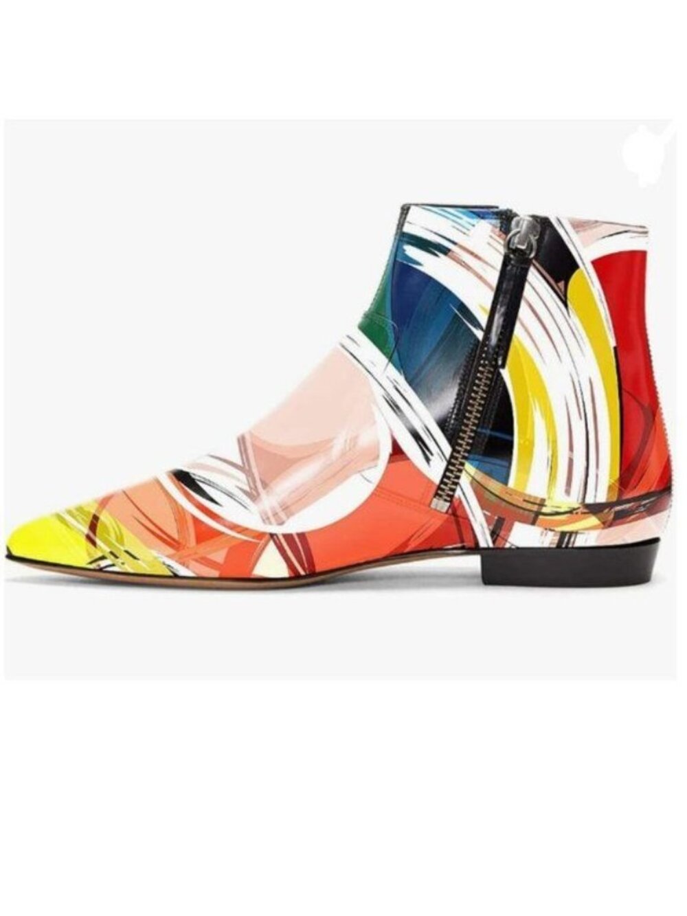 XYD Color Painting Pointed Toe Ankle Boots Low Heel Double Side Zippers Shoes
